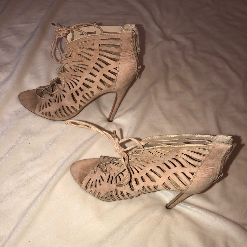 Nude tie heels